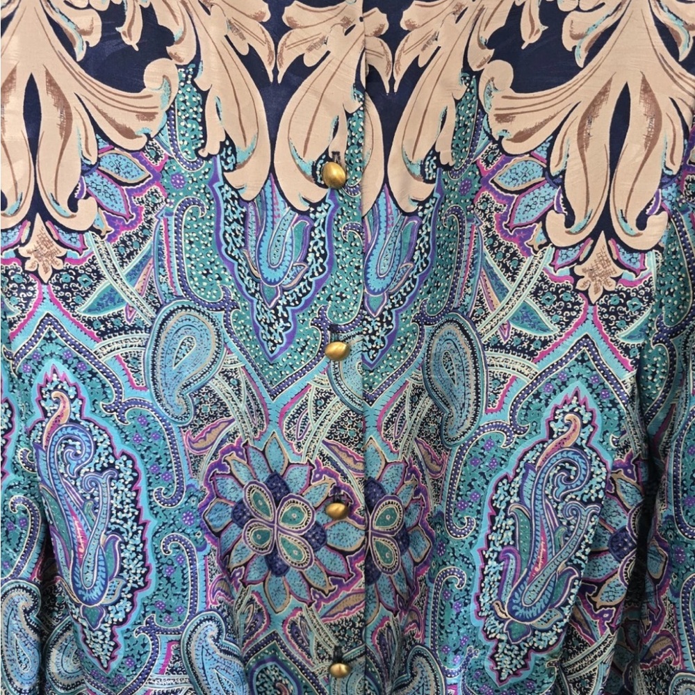 VTG Evanna 2Piece Skirt Suit 14 Paisely Blue Pink Long Sleeve  Button Up Career - Picture 10 of 16